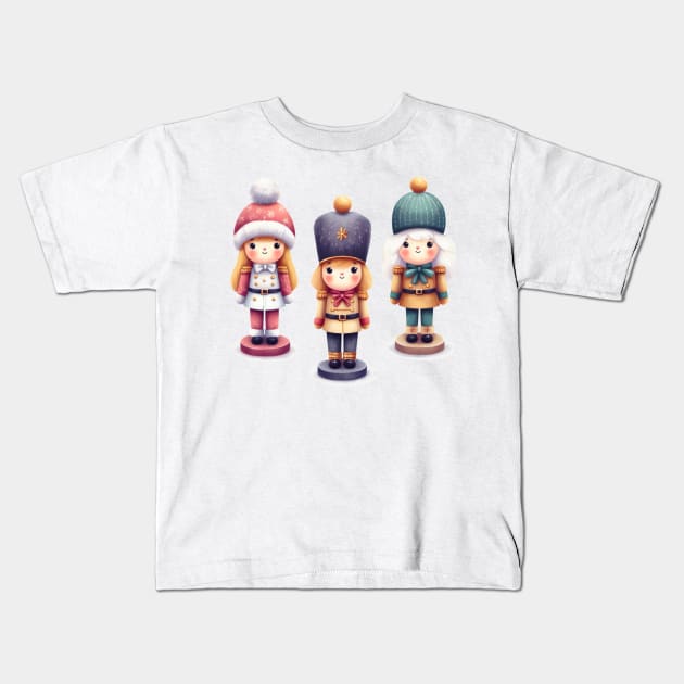 Neutral Christmas Nutcracker Dolls - Winter Coats Kids T-Shirt by Star Fragment Designs